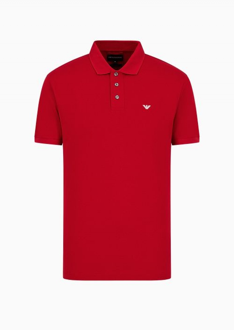 Red Emporio Armani Mercerised Piqué Polo Shirt With Micro Eagle | EA-SN58458