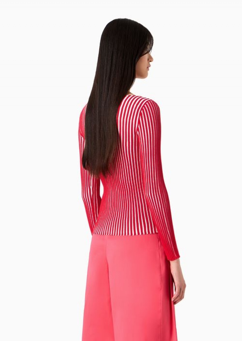 Red Emporio Armani Plated-ribbed Boat-neck Jumper With A Graphic Design | EA-SN56672