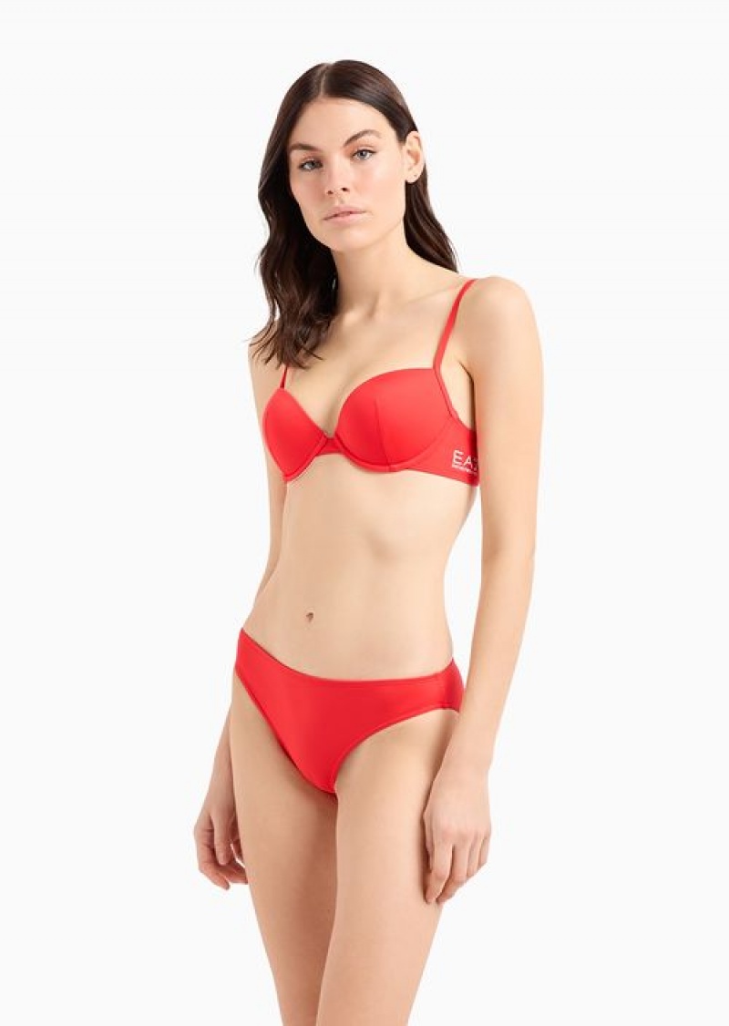 Red Emporio Armani Push-up Bra With Adjustable Shoulder Straps<Br>Briefs <Br>Customised With Contrasting Ea7 Logo | EA7-SN59602