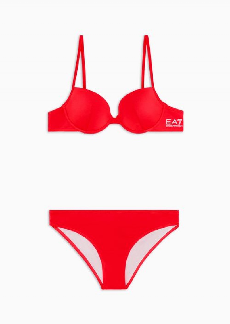 Red Emporio Armani Push-up Bra With Adjustable Shoulder Straps<Br>Briefs <Br>Customised With Contrasting Ea7 Logo | EA7-SN59602