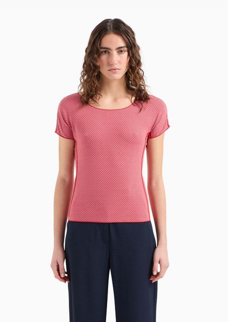 Red Emporio Armani Short-sleeved Jumper In Op-art Jacquard Jersey | EA-SN56967