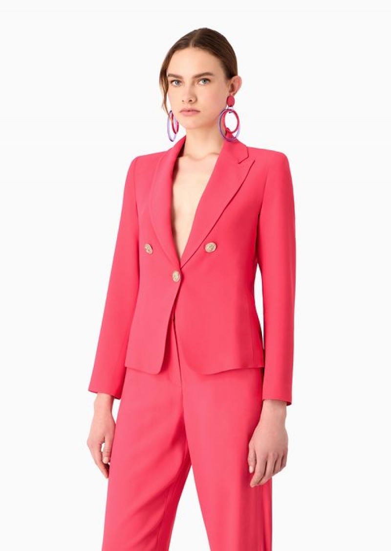 Red Emporio Armani Single-breasted Stretch Jacket With Combination Lapels And Gold Buttons | EA-SN56441