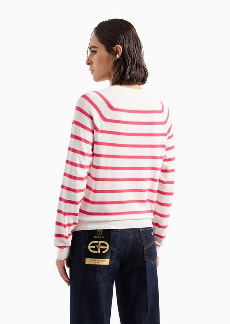 Red Emporio Armani Striped Jumper With Opening At The Shoulder And Gold Buttons | EA-SN56678