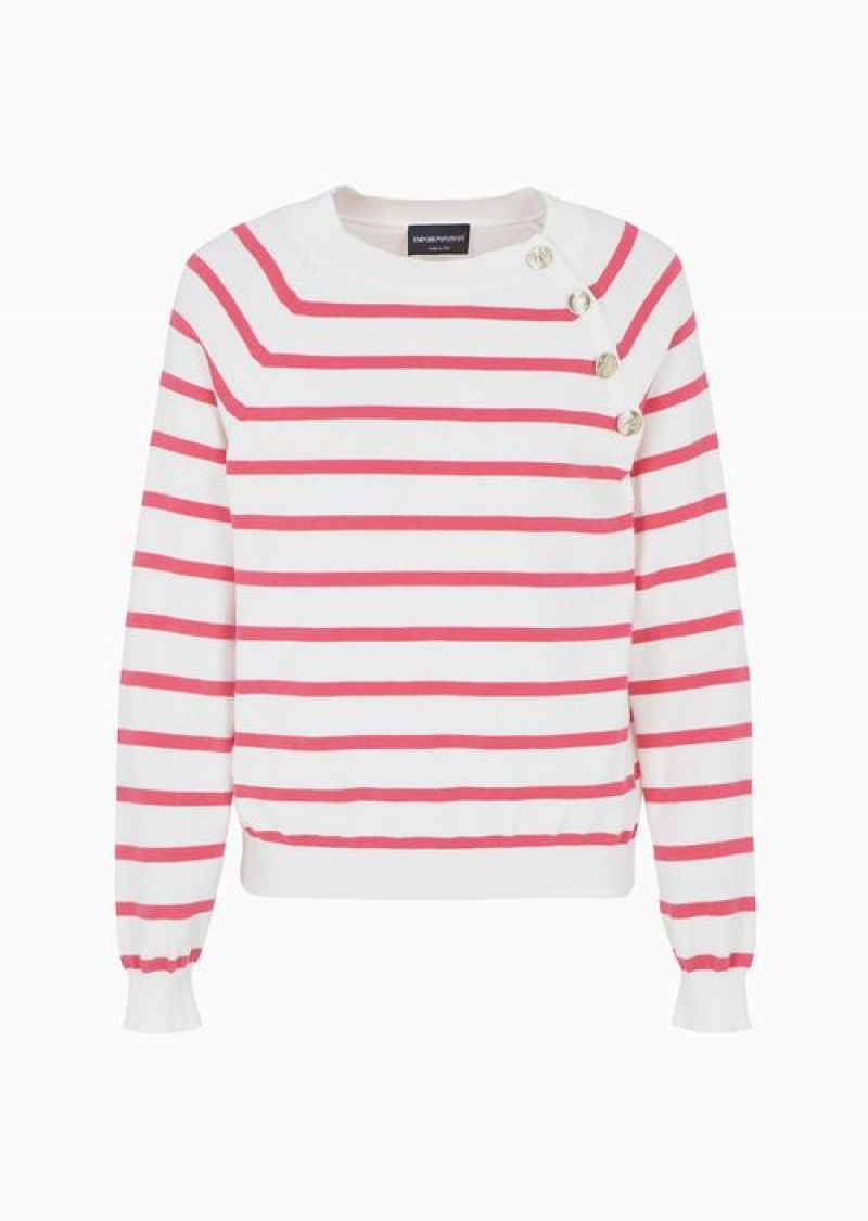 Red Emporio Armani Striped Jumper With Opening At The Shoulder And Gold Buttons | EA-SN56678