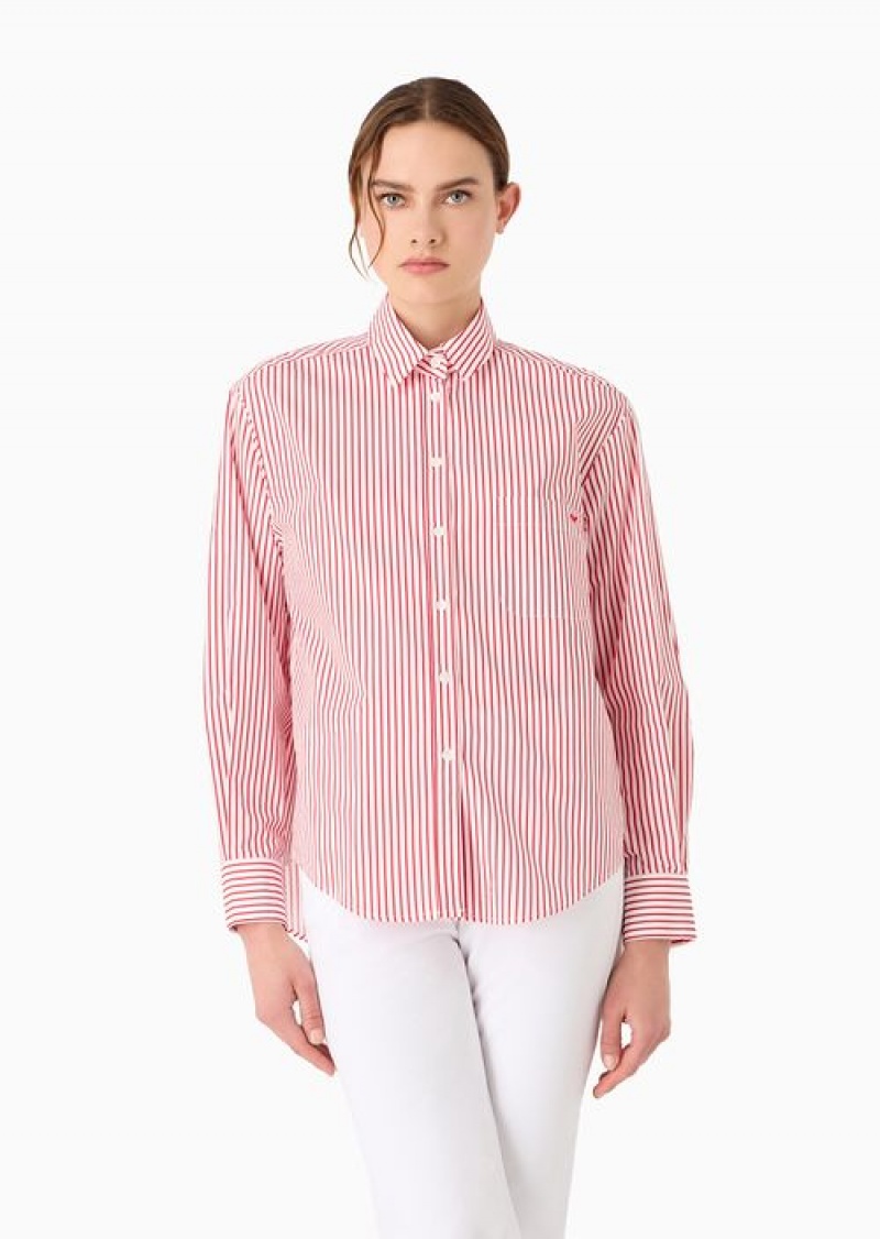 Red Emporio Armani Striped Poplin Oversized Shirt With Insert And Patch Pocket | EA-SN56926