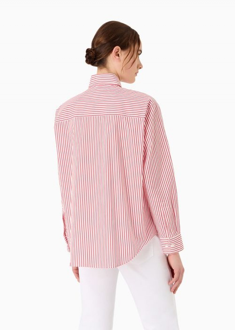 Red Emporio Armani Striped Poplin Oversized Shirt With Insert And Patch Pocket | EA-SN56926