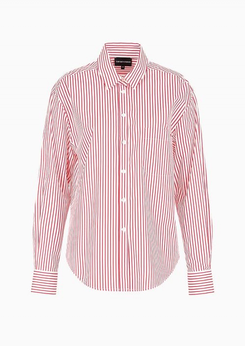 Red Emporio Armani Striped Poplin Oversized Shirt With Insert And Patch Pocket | EA-SN56926