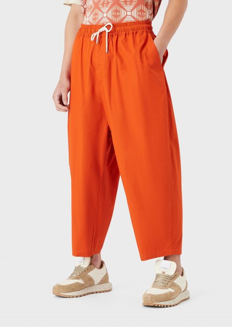 Red Emporio Armani Sustainable Collection Organic Ripstop 7/8 Drawstring Trousers | EA-SN58360