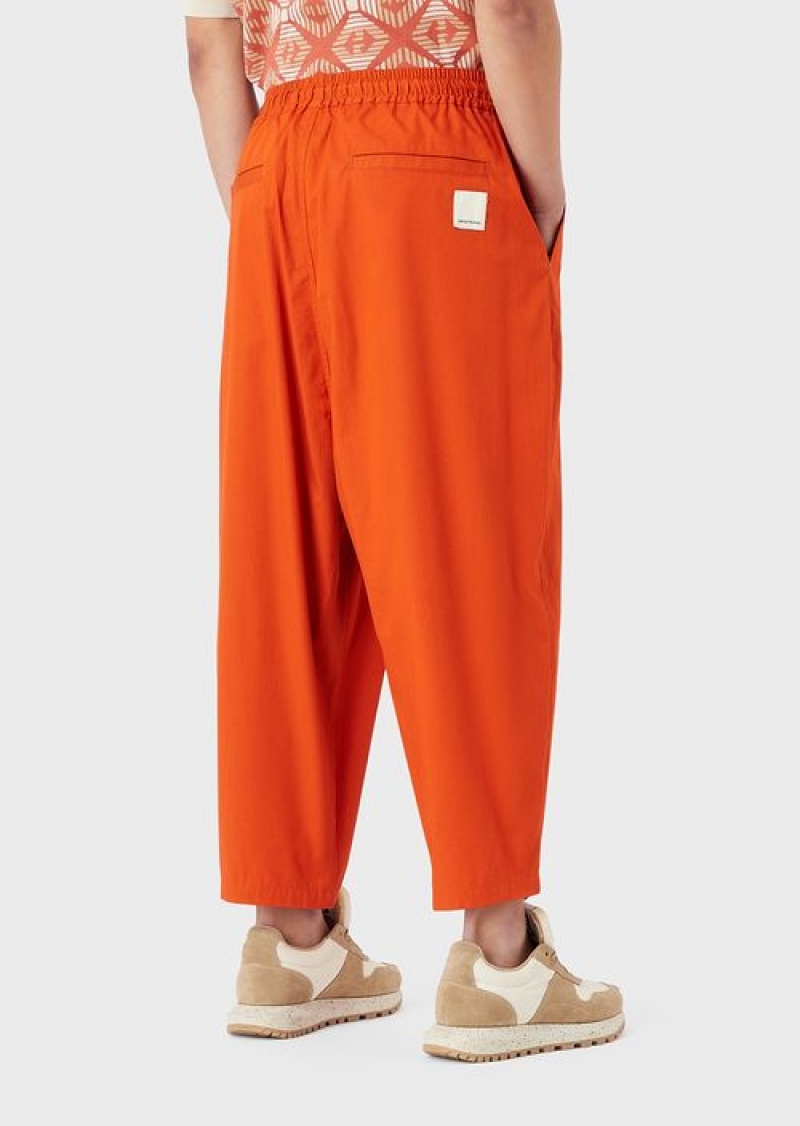 Red Emporio Armani Sustainable Collection Organic Ripstop 7/8 Drawstring Trousers | EA-SN58360