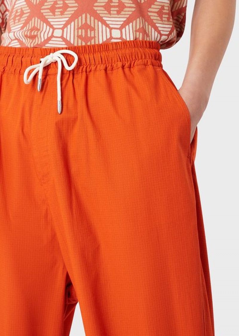 Red Emporio Armani Sustainable Collection Organic Ripstop 7/8 Drawstring Trousers | EA-SN58360