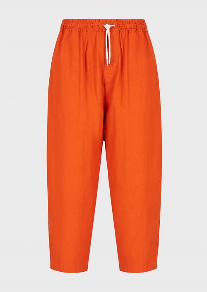 Red Emporio Armani Sustainable Collection Organic Ripstop 7/8 Drawstring Trousers | EA-SN58360