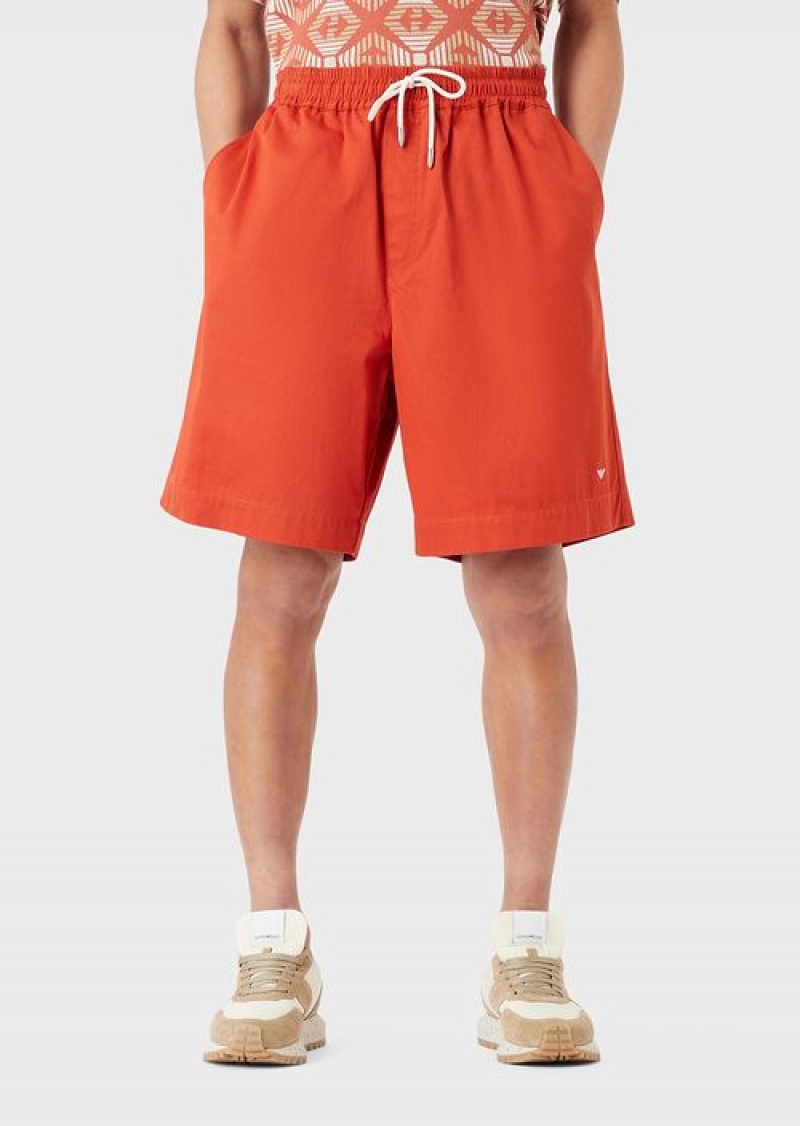 Red Emporio Armani Sustainable Collection Organic-twill Oversized Drawstring Board Shorts | EA-SN58361