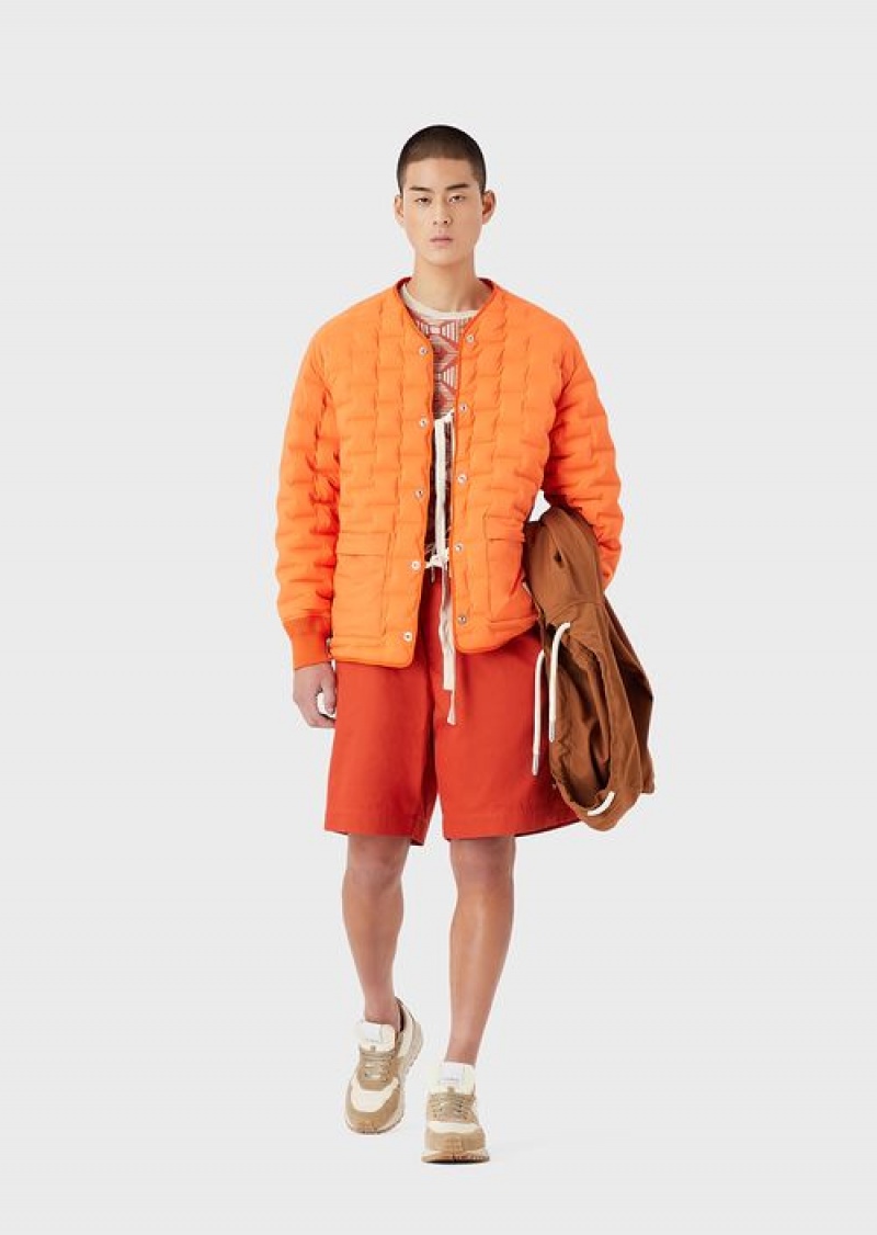 Red Emporio Armani Sustainable Collection Organic-twill Oversized Drawstring Board Shorts | EA-SN58361