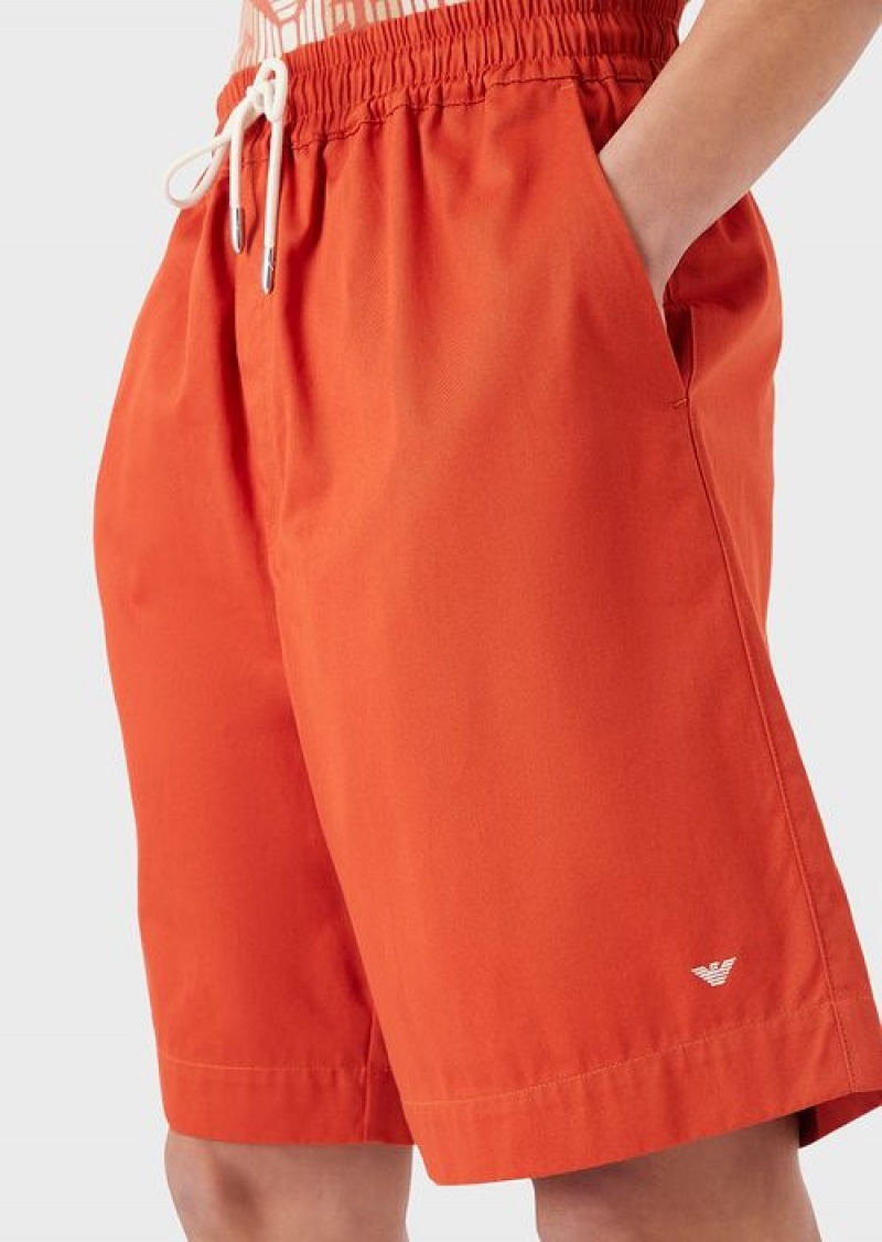 Red Emporio Armani Sustainable Collection Organic-twill Oversized Drawstring Board Shorts | EA-SN58361