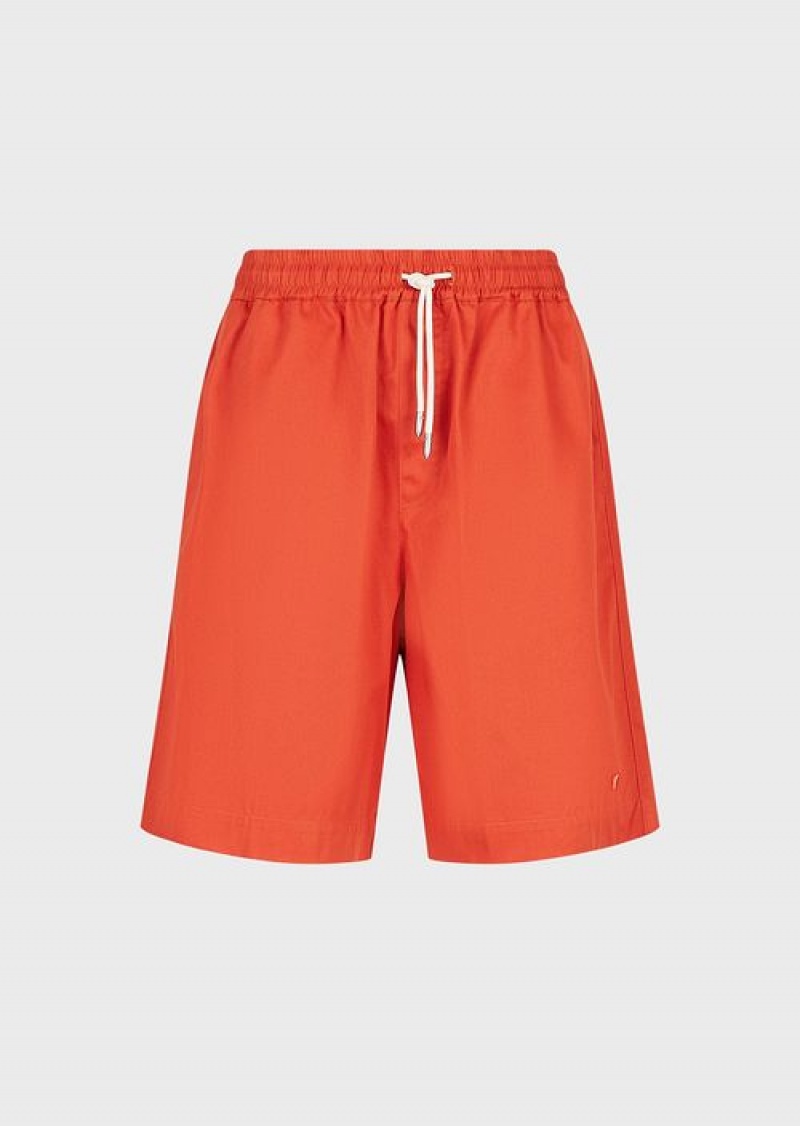 Red Emporio Armani Sustainable Collection Organic-twill Oversized Drawstring Board Shorts | EA-SN58361