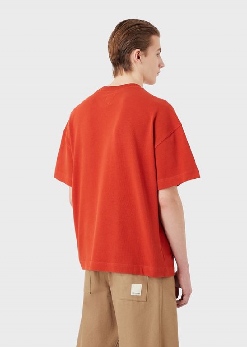 Red Emporio Armani Sustainable Collection Organic American Jersey T-shirt With Patch | EA-SN58668