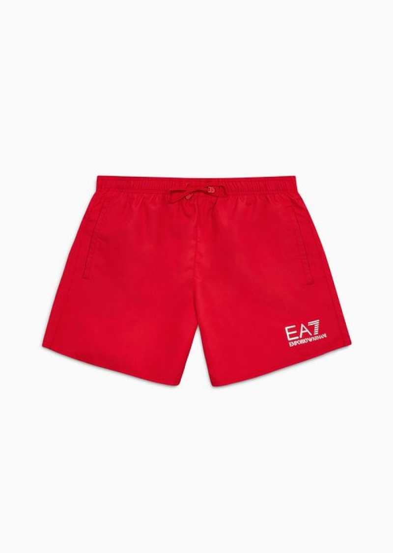 Red Emporio Armani Swim Trunks With Logo | EA7-SN59880