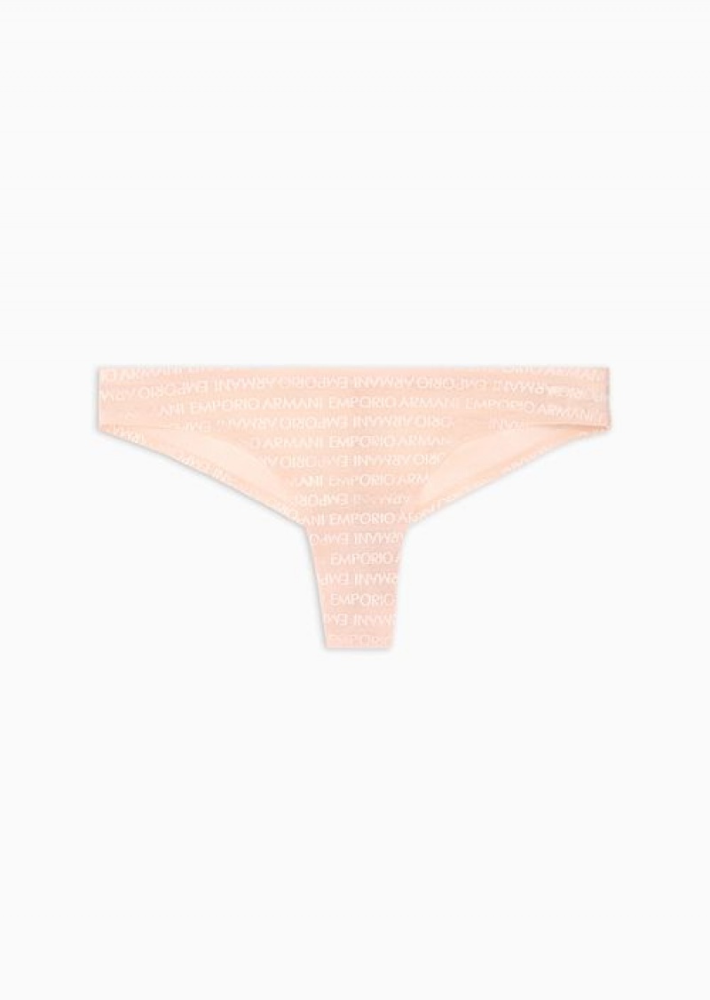 Rosa Chiaro Emporio Armani Armani Sustainability Values Recycled Bonded Mesh Brazilian Briefs With All-over Lettering | EA-SN56622