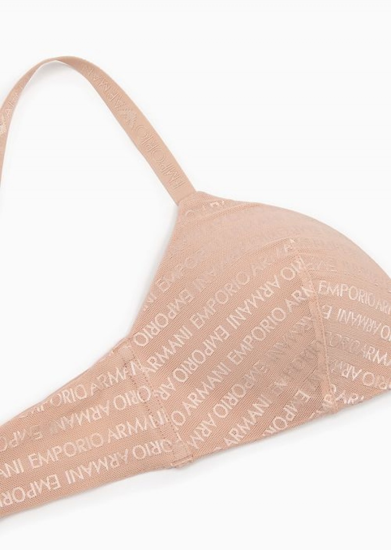 Rosa Chiaro Emporio Armani Armani Sustainability Values Padded Triangle Bra In Recycled Bonded Mesh With All-over Lettering | EA-SN56640