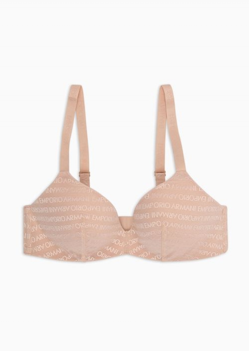 Rosa Chiaro Emporio Armani Armani Sustainability Values Padded Triangle Bra In Recycled Bonded Mesh With All-over Lettering | EA-SN56640