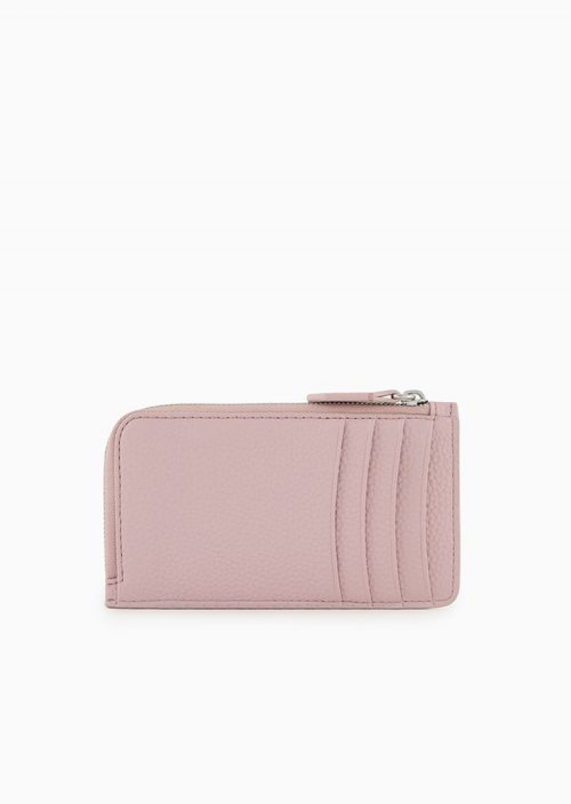 Rosa Chiaro Emporio Armani Myea Deer-print Card Holder With Wrap-around Zip | EA-SN57612