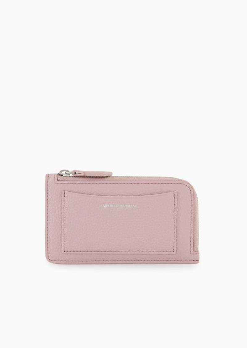 Rosa Chiaro Emporio Armani Myea Deer-print Card Holder With Wrap-around Zip | EA-SN57612