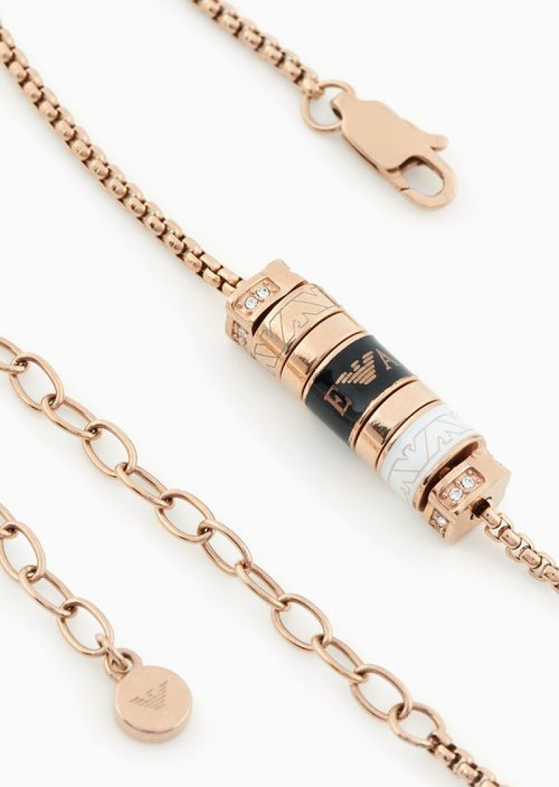 Rose Gold Emporio Armani Black Lacquer Components Necklace | EA-SN57598