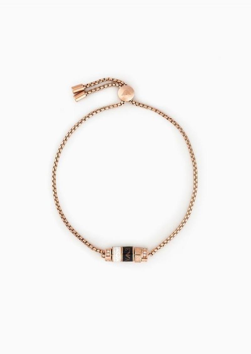 Rose Gold Emporio Armani Black Lacquer Components Bracelet | EA-SN57599