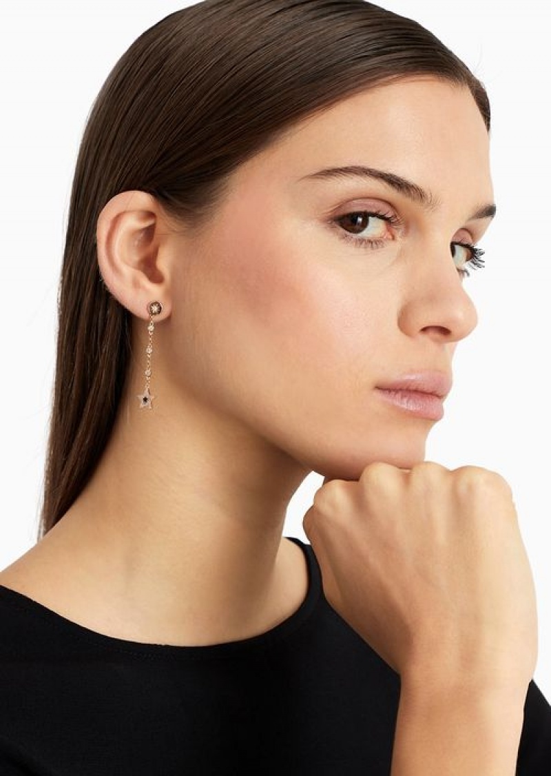 Rose Gold Emporio Armani Blue Lacquer Drop Earrings | EA-SN57582