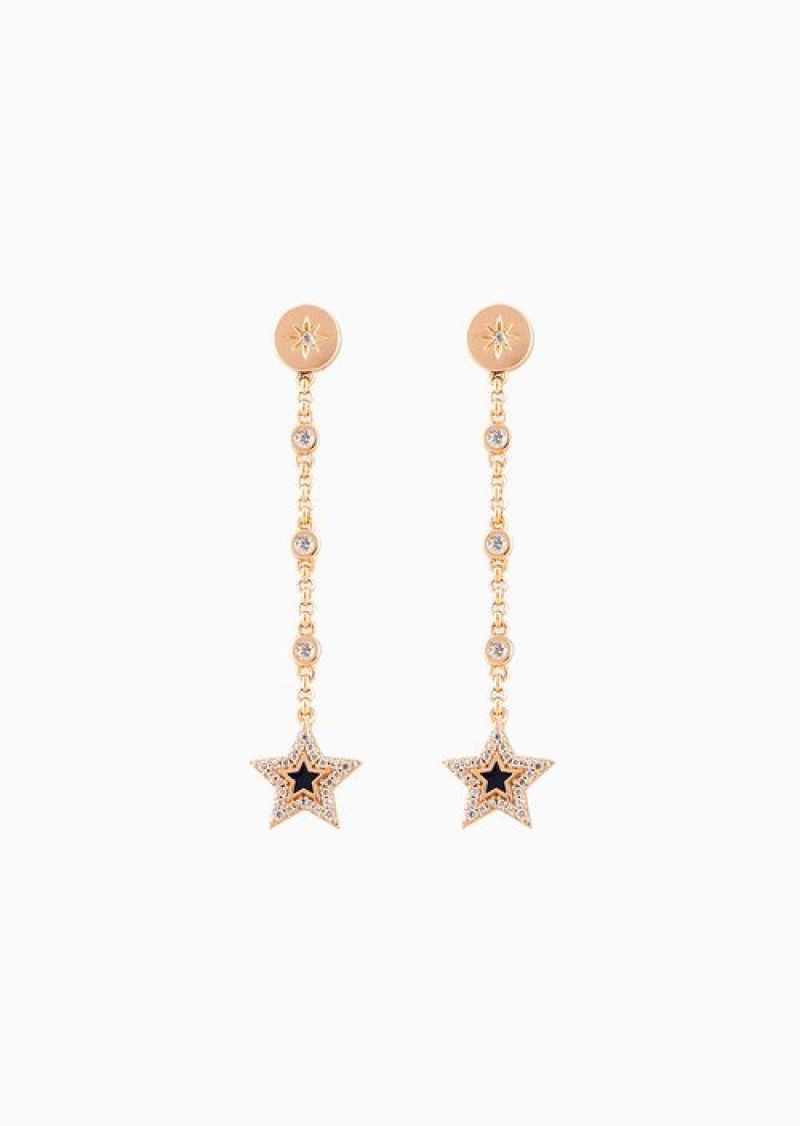 Rose Gold Emporio Armani Blue Lacquer Drop Earrings | EA-SN57582