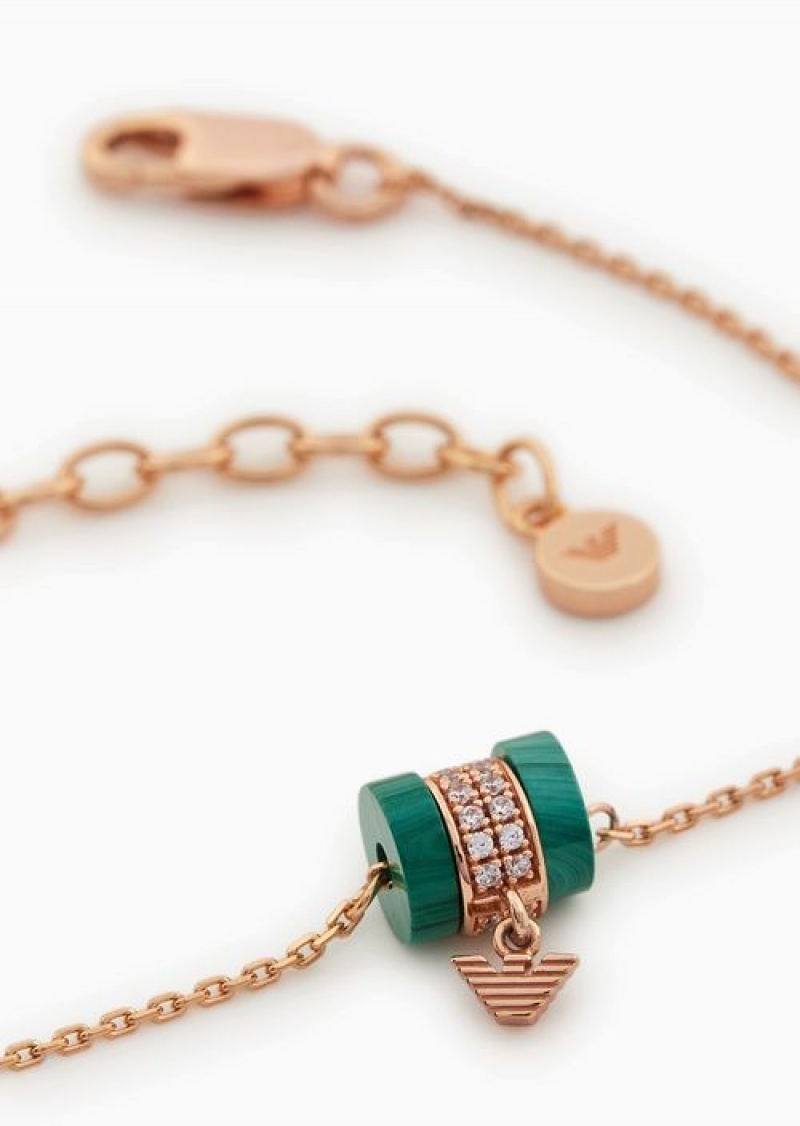 Rose Gold Emporio Armani Green Malachite Components Bracelet | EA-SN57533