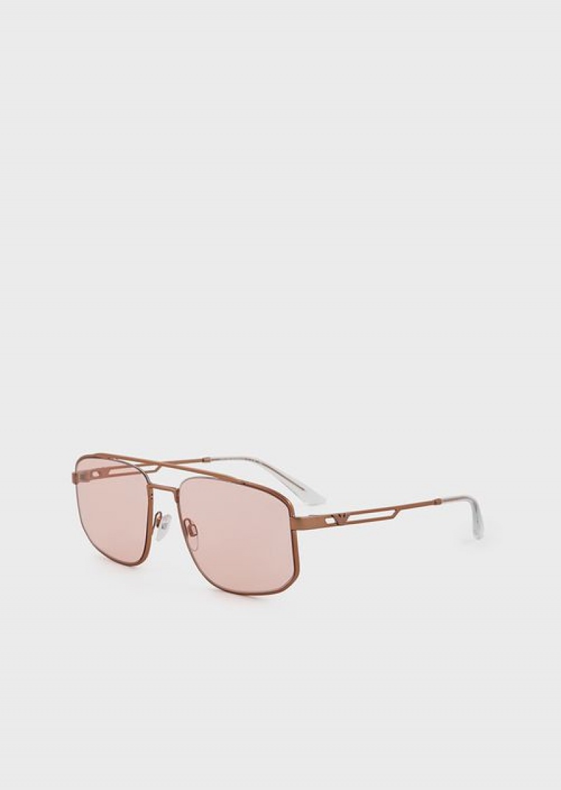 Rose Gold Emporio Armani Men’s Rectangular Sunglasses | EA-SN59482