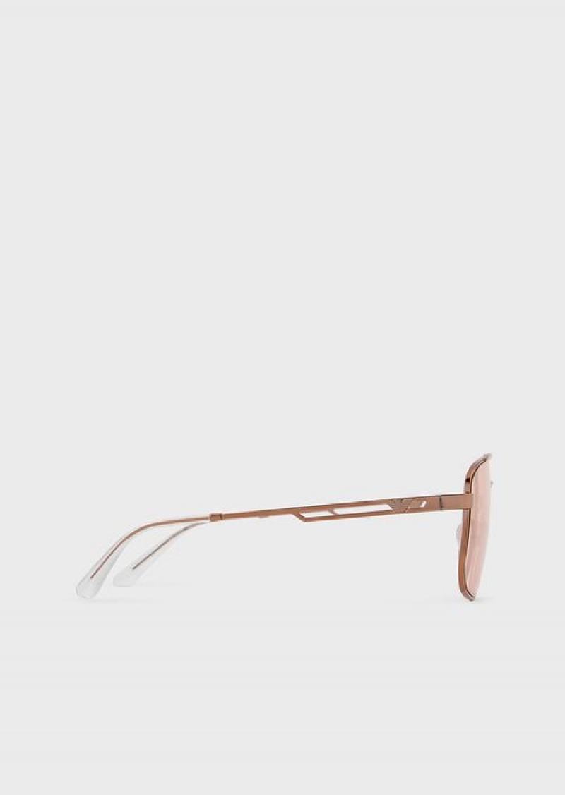 Rose Gold Emporio Armani Men’s Rectangular Sunglasses | EA-SN59482