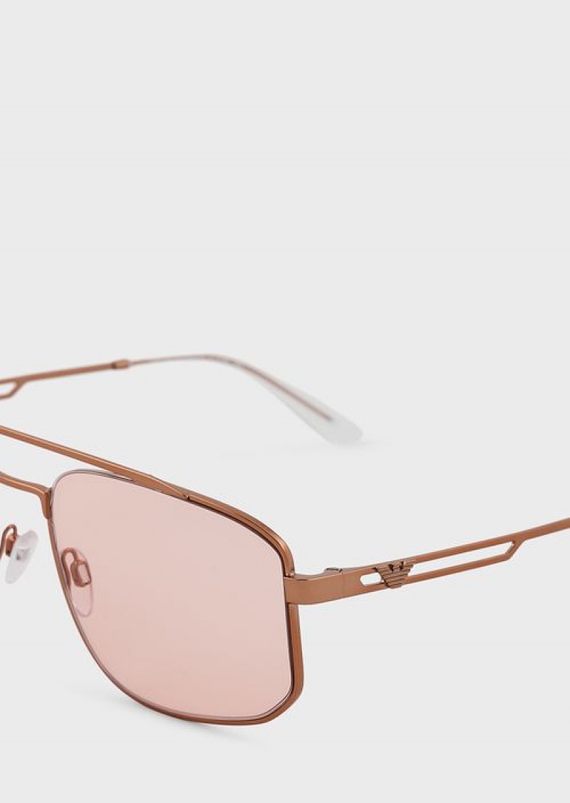 Rose Gold Emporio Armani Men’s Rectangular Sunglasses | EA-SN59482