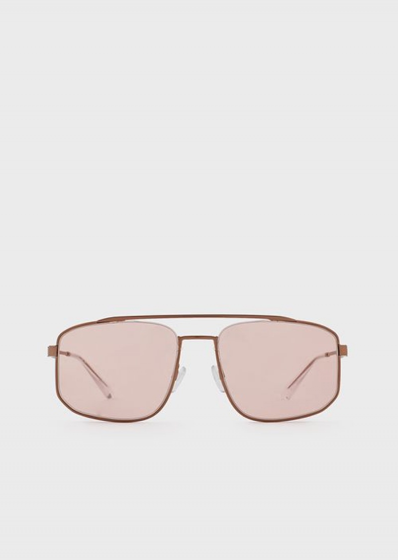 Rose Gold Emporio Armani Men’s Rectangular Sunglasses | EA-SN59482