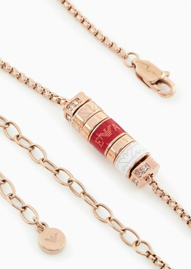 Rose Gold Emporio Armani Red Lacquer Components Necklace | EA-SN57486