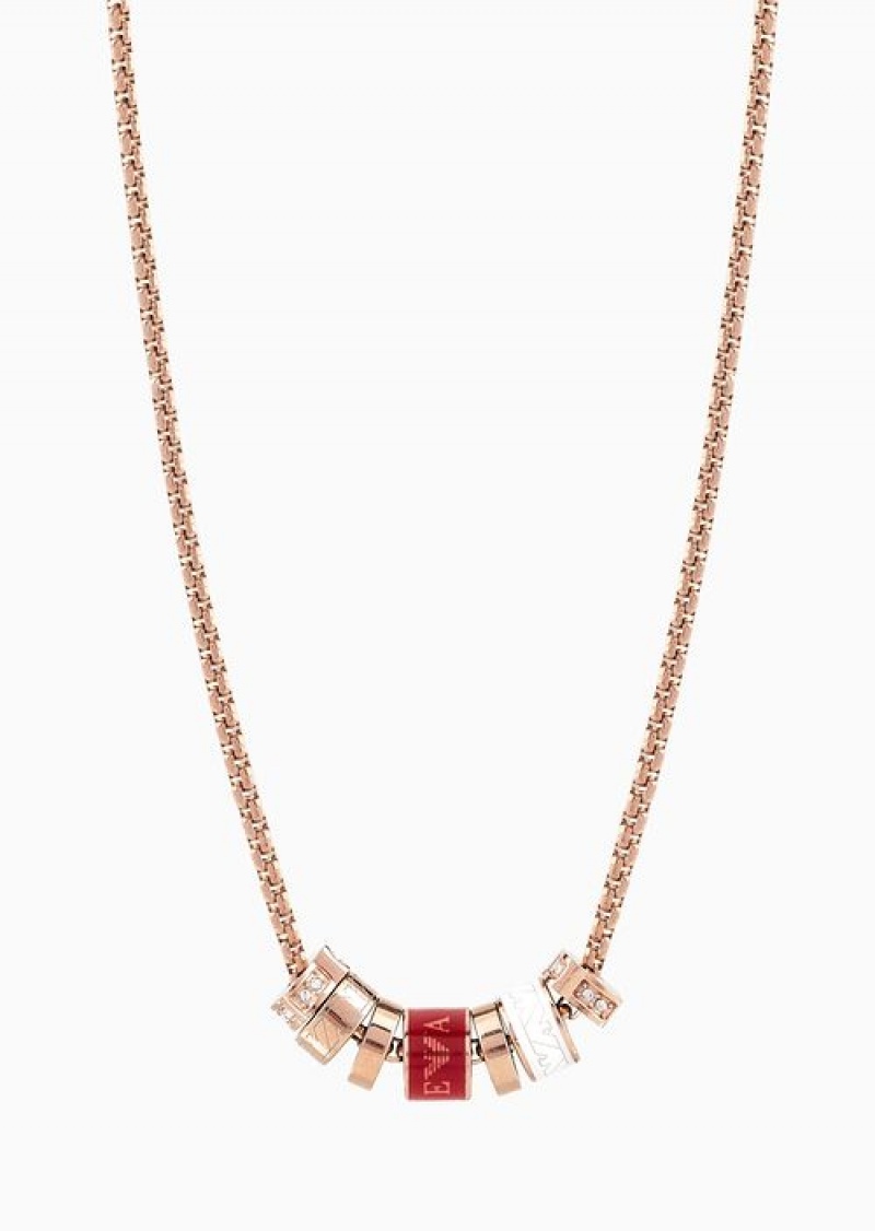 Rose Gold Emporio Armani Red Lacquer Components Necklace | EA-SN57486