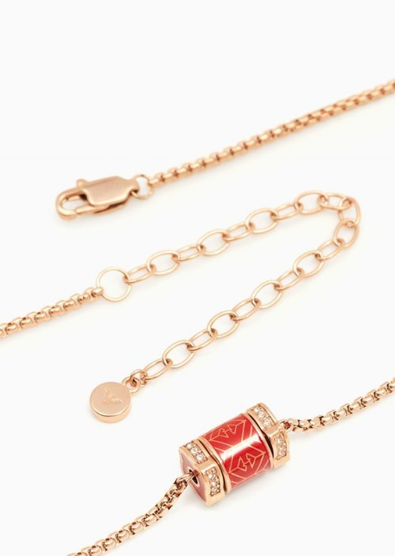 Rose Gold Emporio Armani Red Lacquer Necklace | EA-SN57591