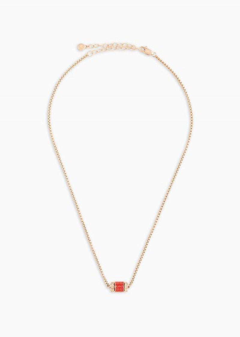 Rose Gold Emporio Armani Red Lacquer Necklace | EA-SN57591