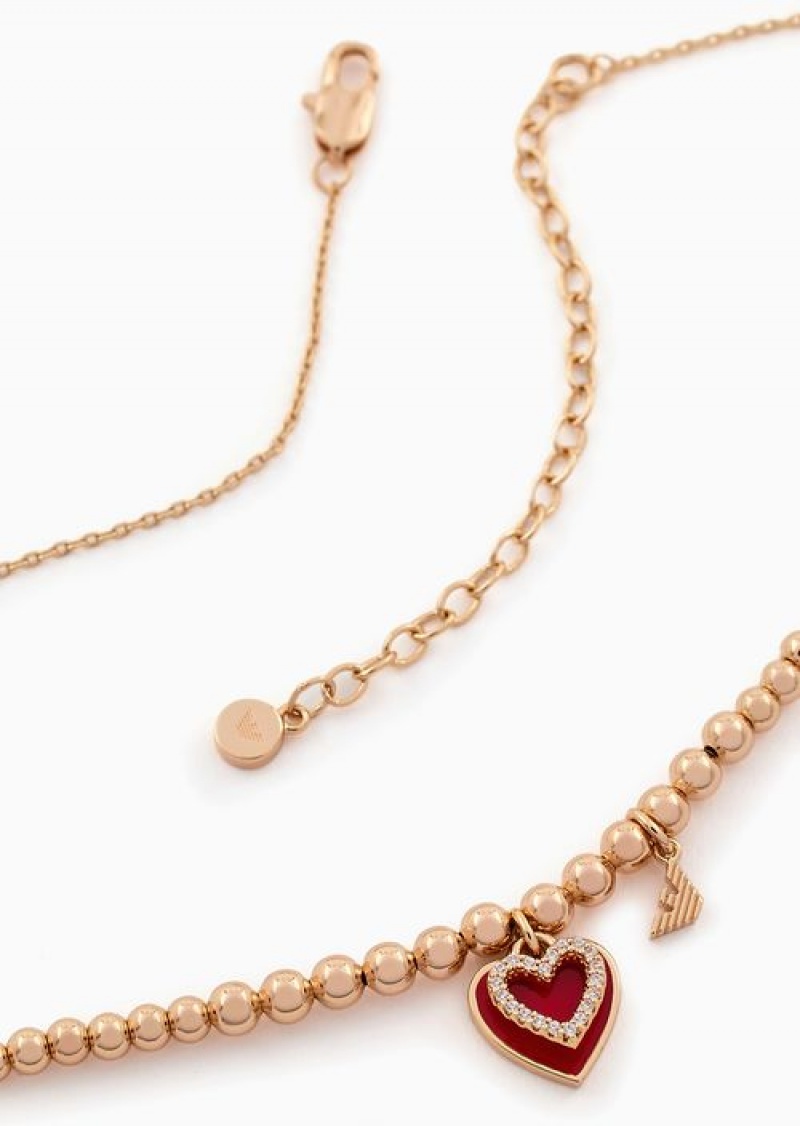 Rose Gold Emporio Armani Rose Gold-tone Brass Beaded Necklace | EA-SN57556