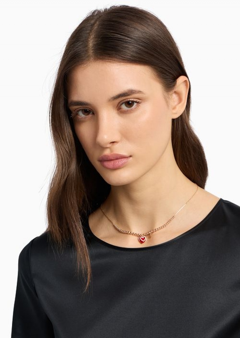 Rose Gold Emporio Armani Rose Gold-tone Brass Beaded Necklace | EA-SN57556