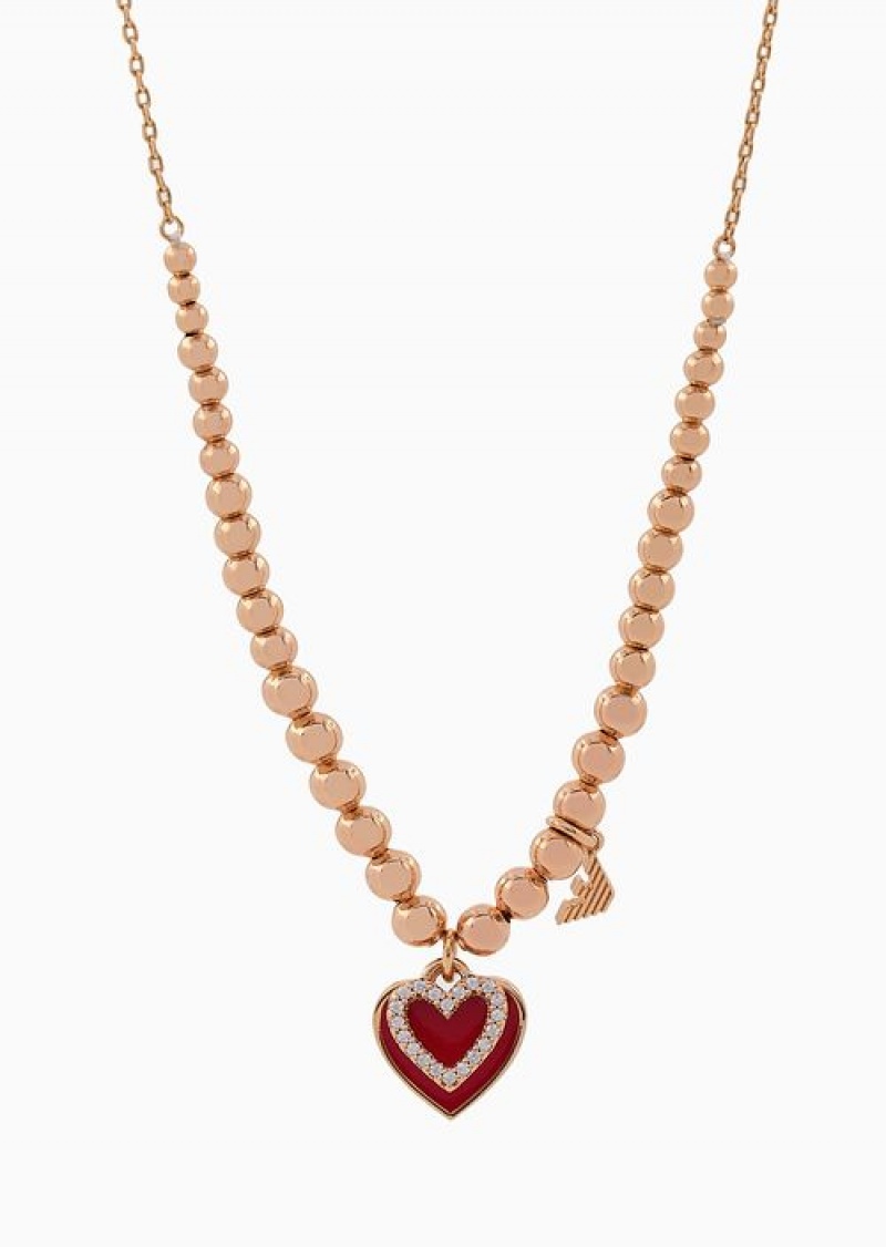 Rose Gold Emporio Armani Rose Gold-tone Brass Beaded Necklace | EA-SN57556