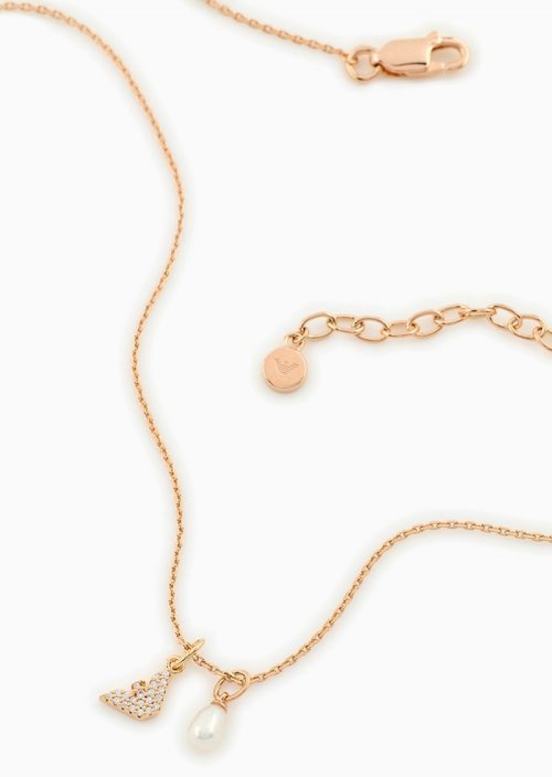 Rose Gold Emporio Armani Rose Gold-tone Sterling Silver Pendant Necklace | EA-SN57542