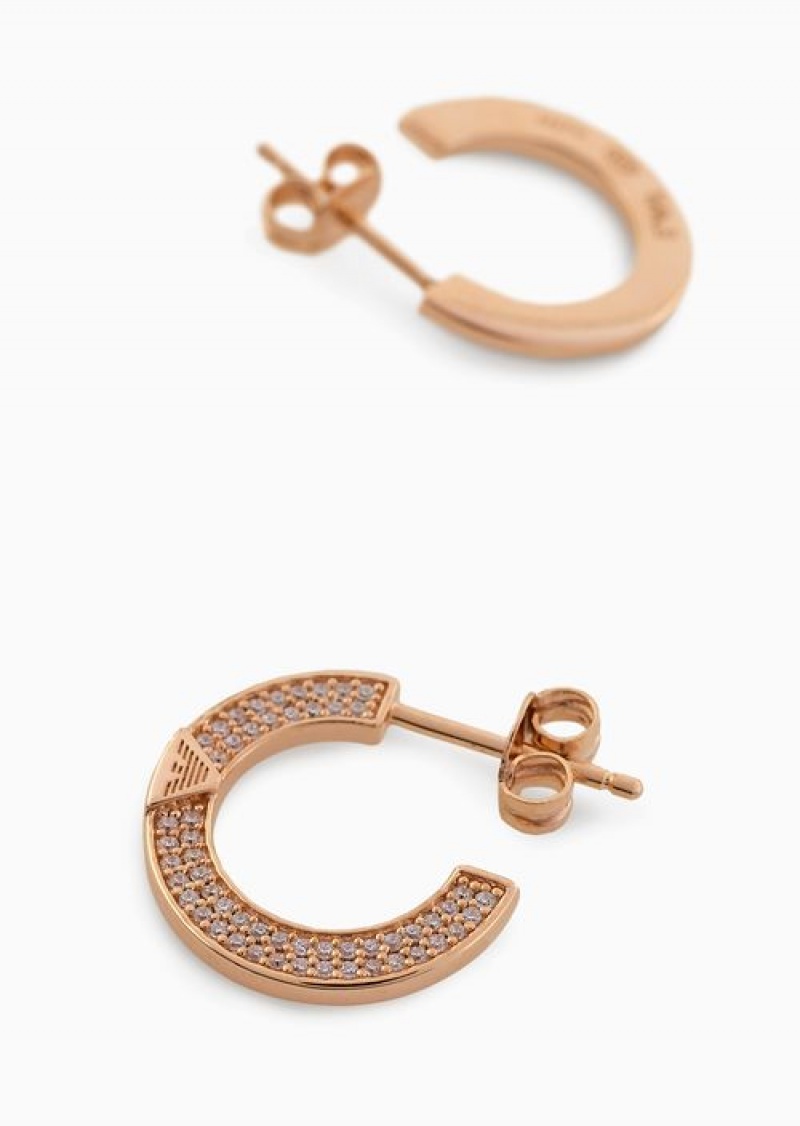 Rose Gold Emporio Armani Rose Gold-tone Sterling Silver Hoop Earrings | EA-SN57558