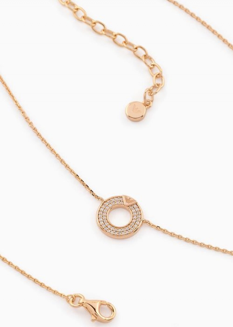 Rose Gold Emporio Armani Rose Gold-tone Sterling Silver Pendant Necklace | EA-SN57560