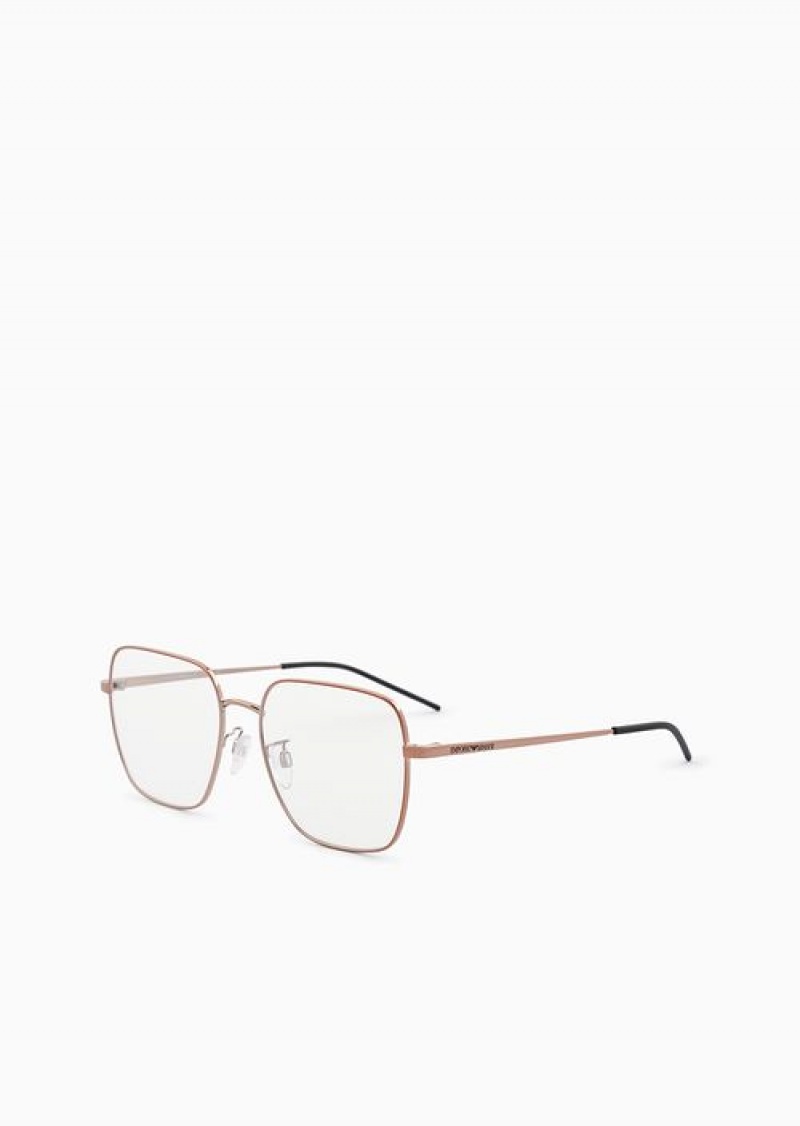 Rose Gold Emporio Armani Unisex Rectangular Glasses | EA-SN59378