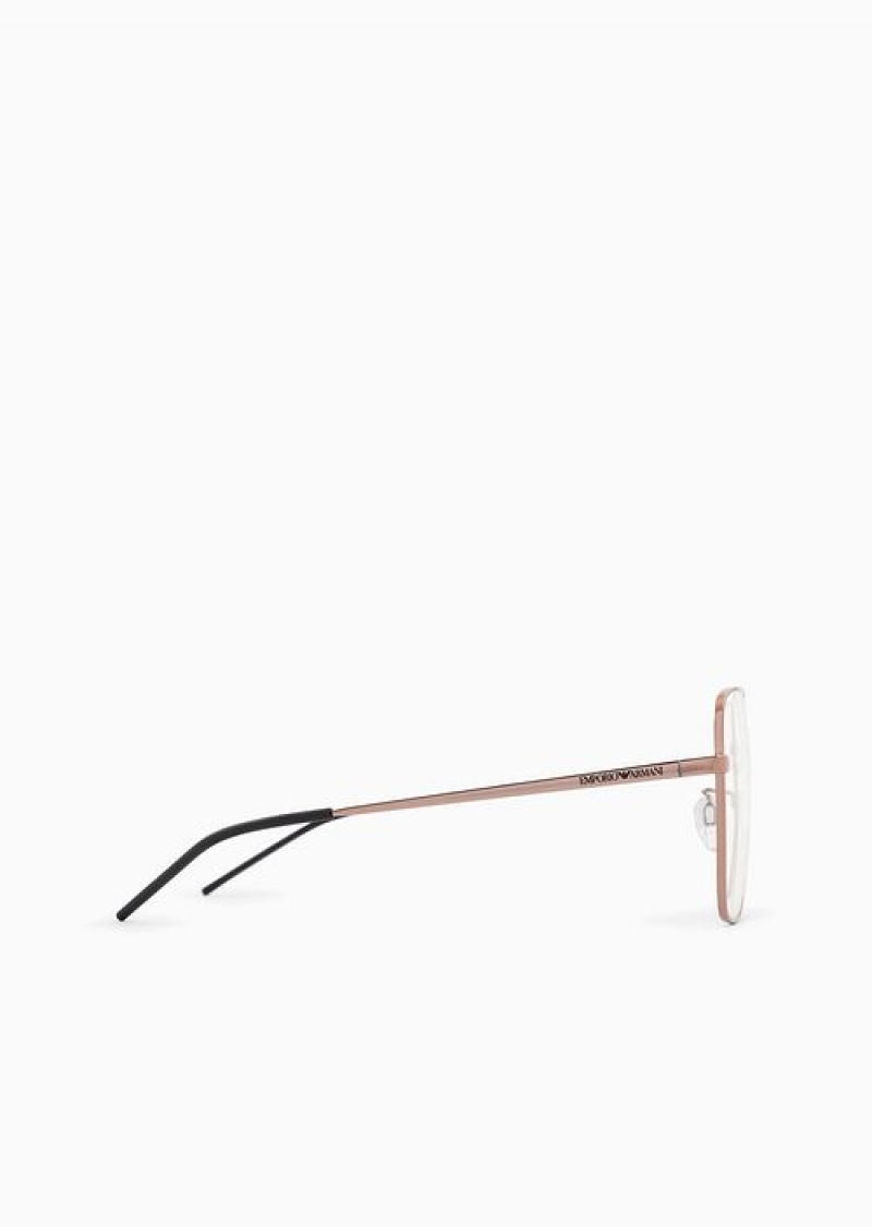 Rose Gold Emporio Armani Unisex Rectangular Glasses | EA-SN59378