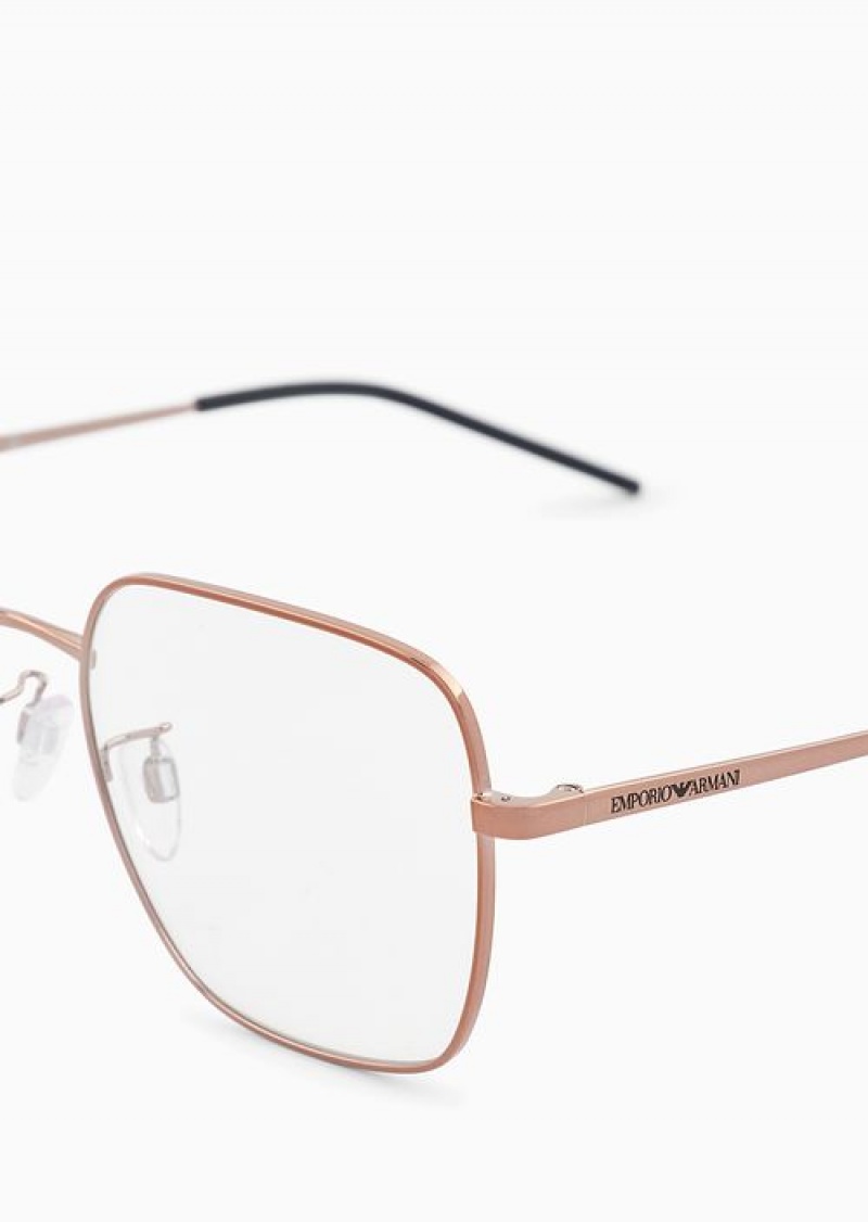 Rose Gold Emporio Armani Unisex Rectangular Glasses | EA-SN59378