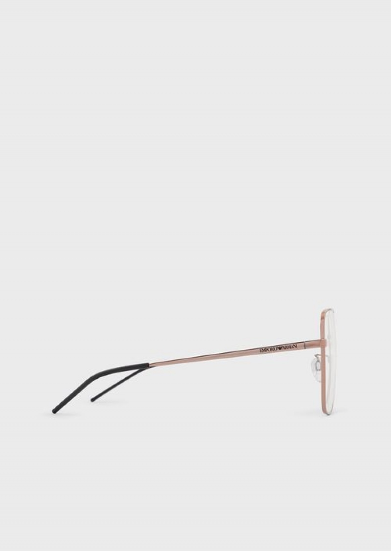 Rose Gold Emporio Armani Unisex Rectangular Glasses | EA-SN59378