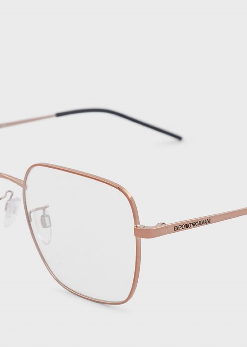 Rose Gold Emporio Armani Unisex Rectangular Glasses | EA-SN59378